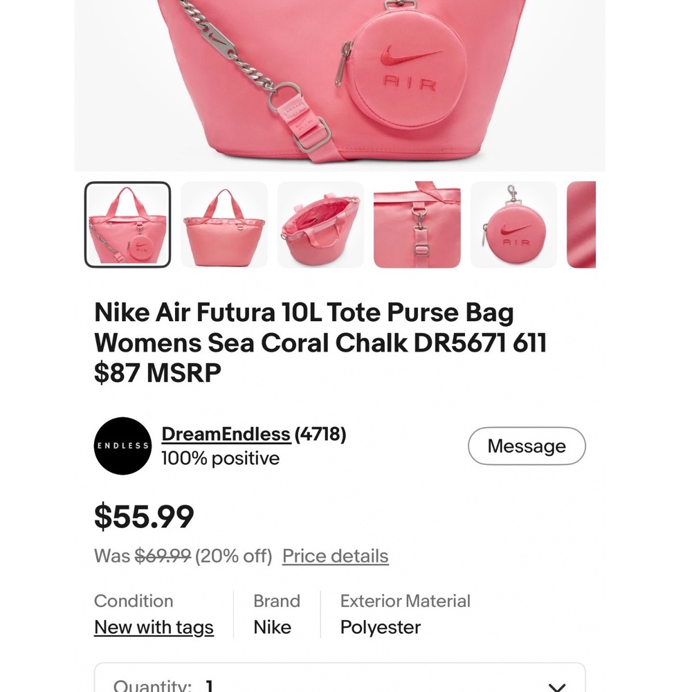 Nike Air Futura Tote Purse bag 10L Sea Coral chalk pink DR5671 611 $87 MSRP - Picture 8 of 9